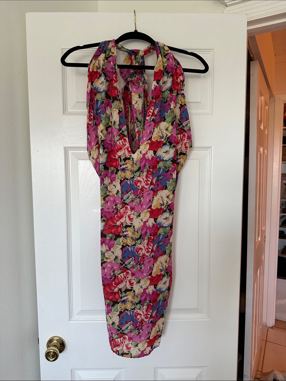 Topshop Pink Multicolor Floral Halter Midi Dress
